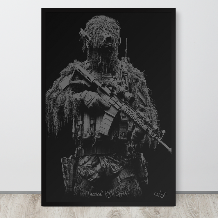 Limited Edition Framed Art Print by Achilles Tactical Clothing Brand Featuring Tactical Rifle Officer