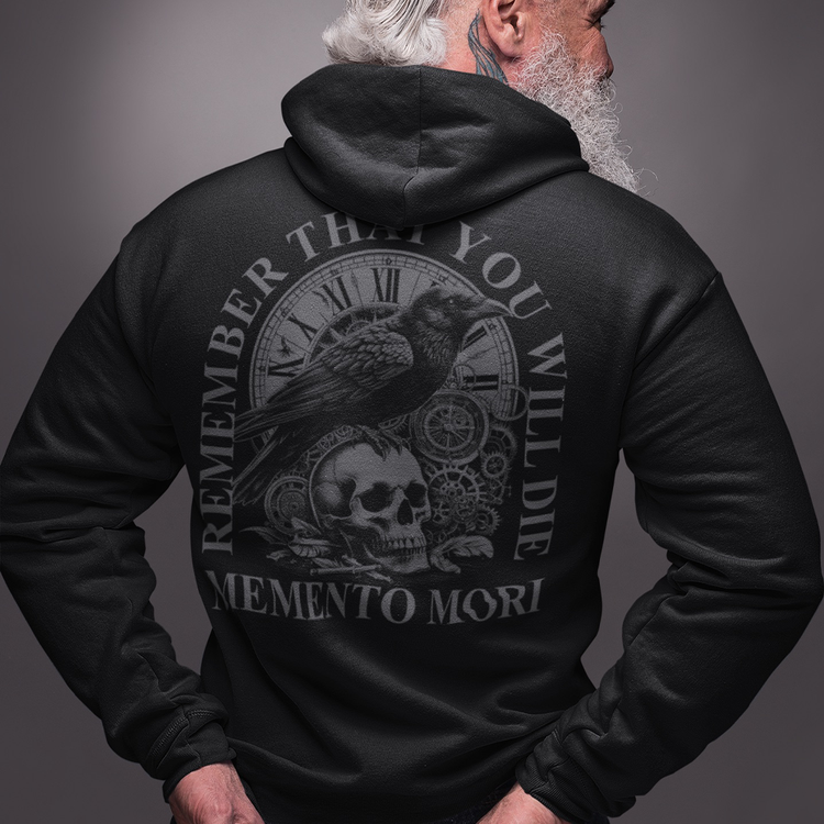 Back view of man wearing Achilles Tactical Clothing Brand black pullover hoodie