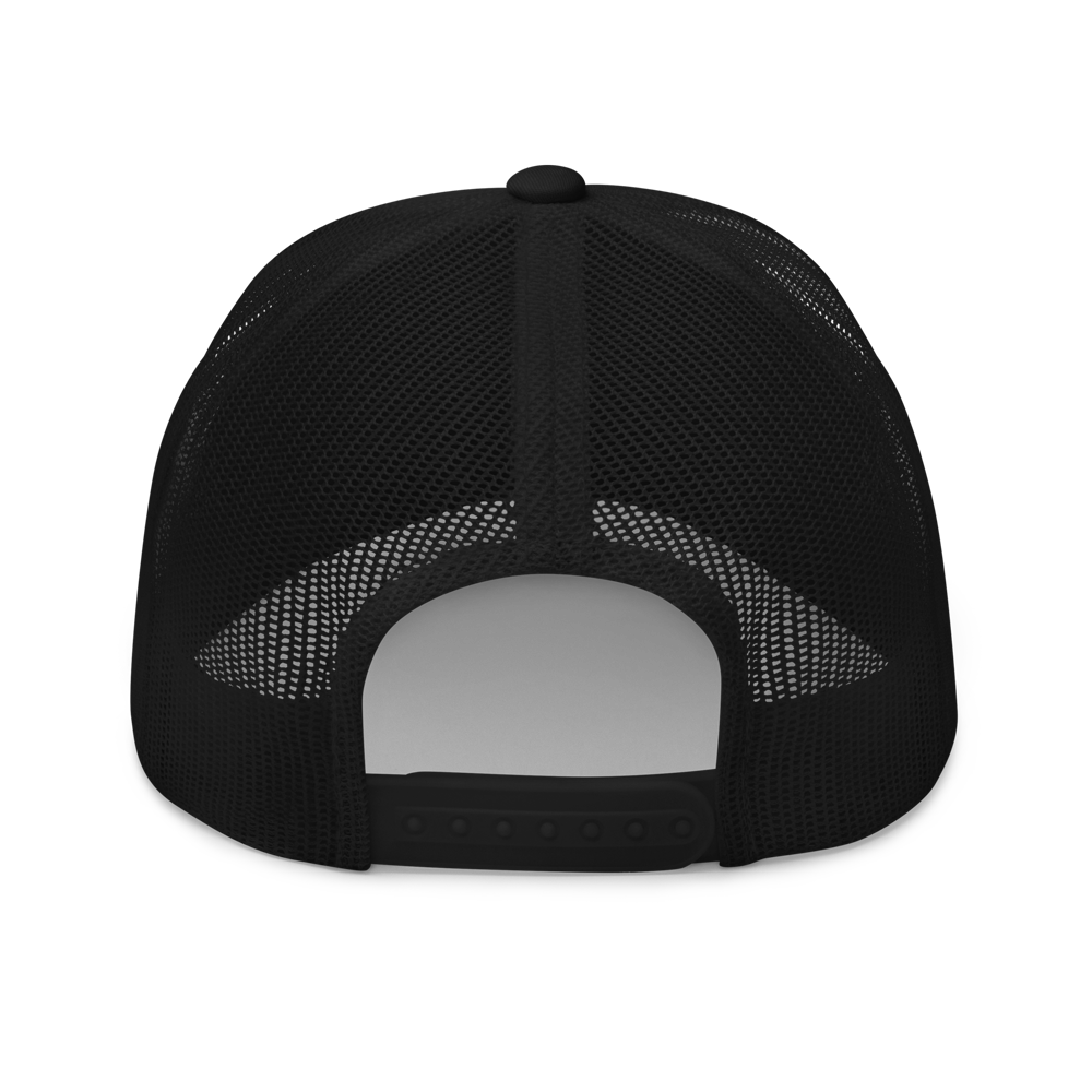Back view of Achilles mesh snap back embroidered achilles black cap