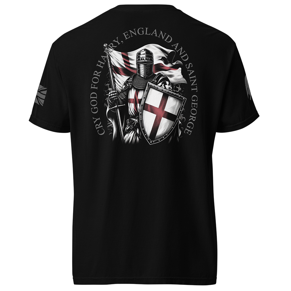 Back view of Black short sleeve classic cotton unisex fit T-Shirt by Achilles Tactical Clothing Brand with screen printed For Saint George design on back