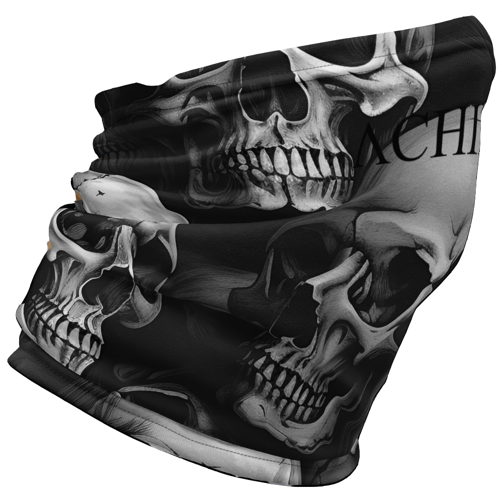 Right View of Skull design Achilles Tactical Clothing Brand head face and neck tube printed with Black Achilles Icon Logo design