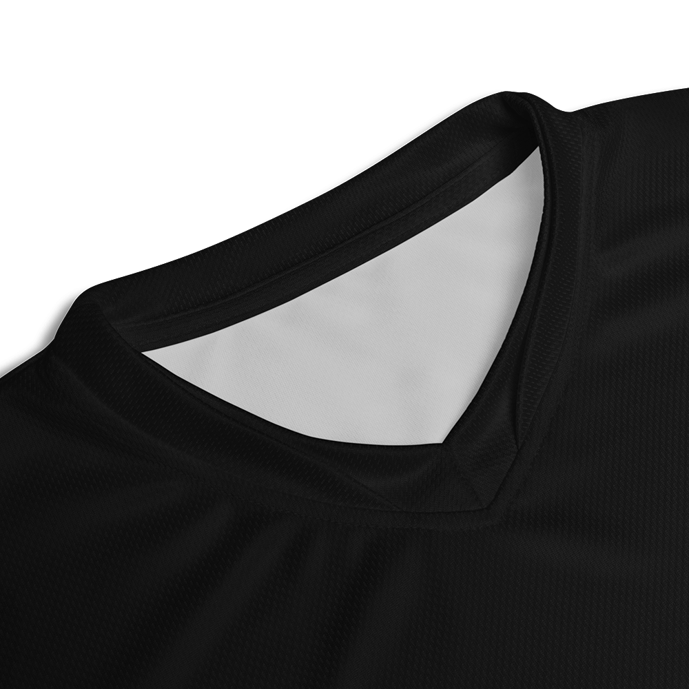 Close up of collar of black short sleeve unisex fit Performance Jersey by Achilles Tactical Clothing Brand