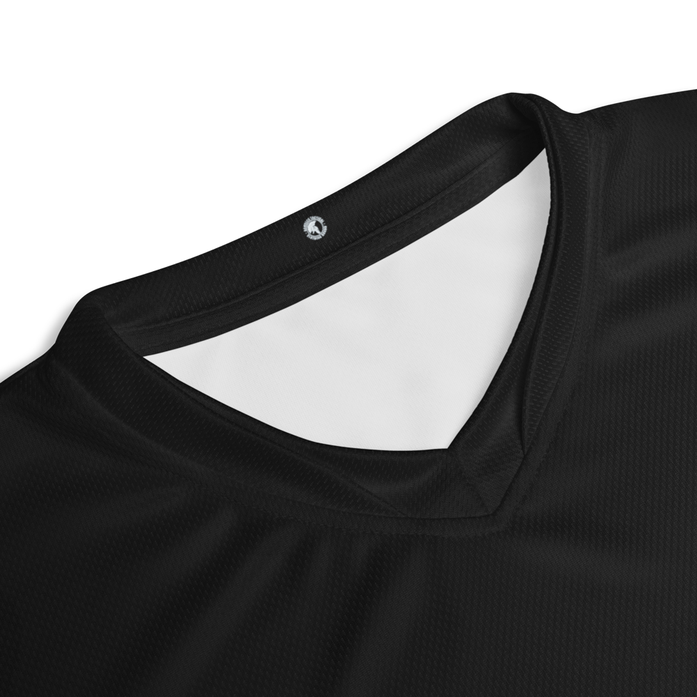 Close up of collar of Black Achilles Tactical Clothing Brand performance jersey with Grey Japanese Style Design