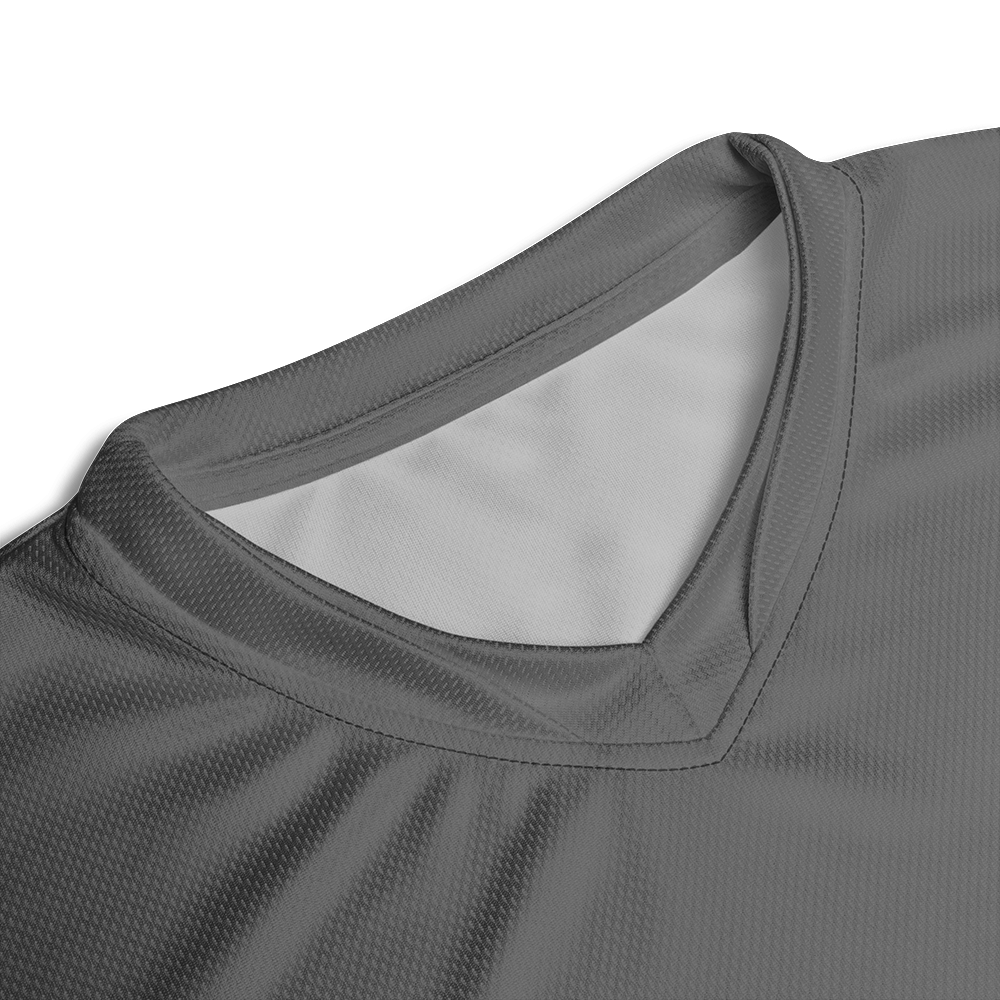 Close up of collar of Graphite short sleeve unisex fit Performance Jersey by Achilles Tactical Clothing Brand