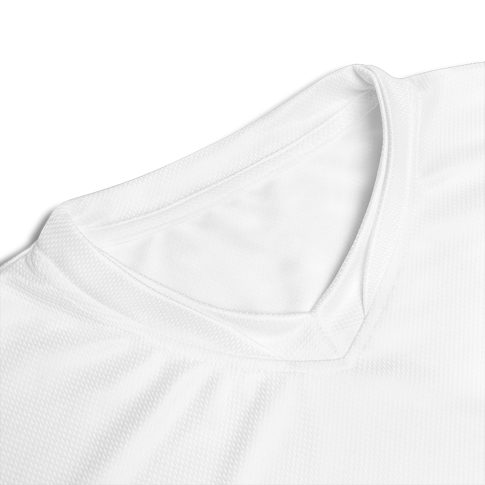 Close up of collar view of White short sleeve unisex fit Performance Jersey by Achilles Tactical Clothing Brand