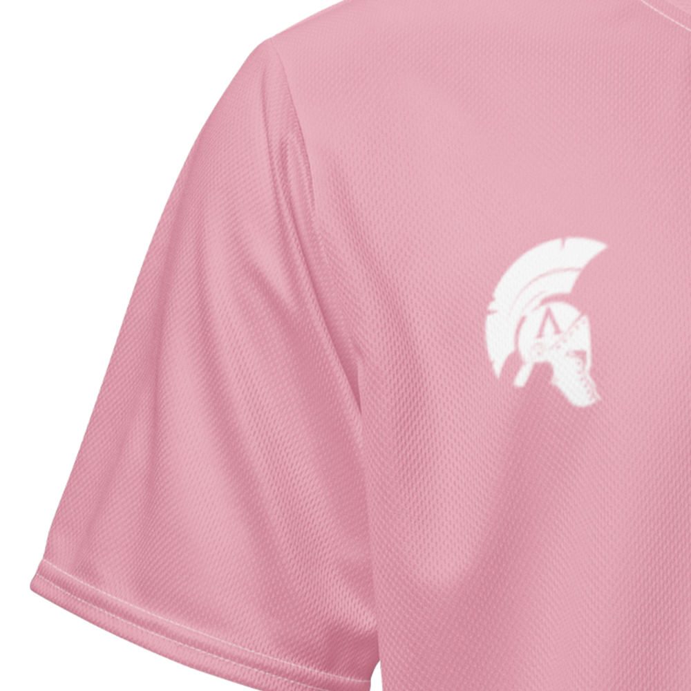 Close up of Pink Mist right sleeve unisex fit Performance Jersey by Achilles Tactical Clothing Brand