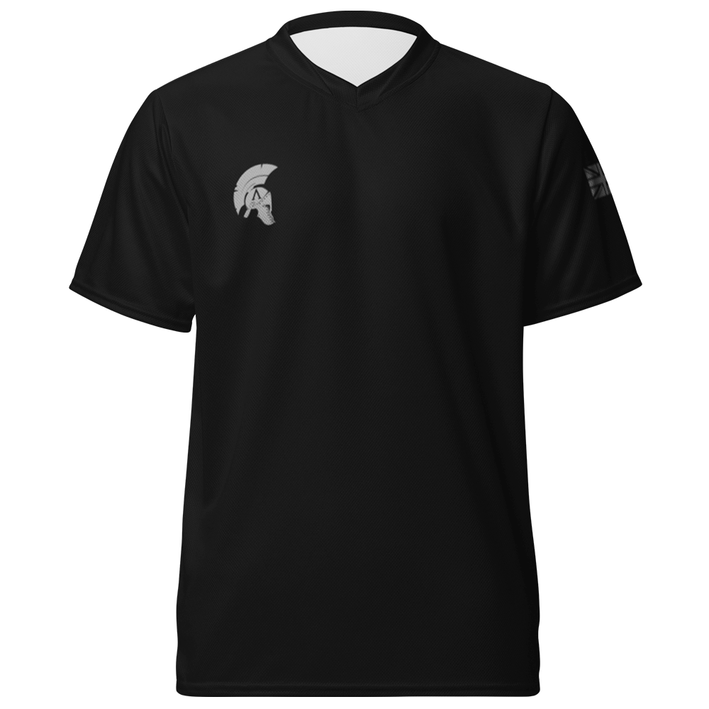 Front view of black short sleeve unisex fit Performance Jersey by Achilles Tactical Clothing Brand