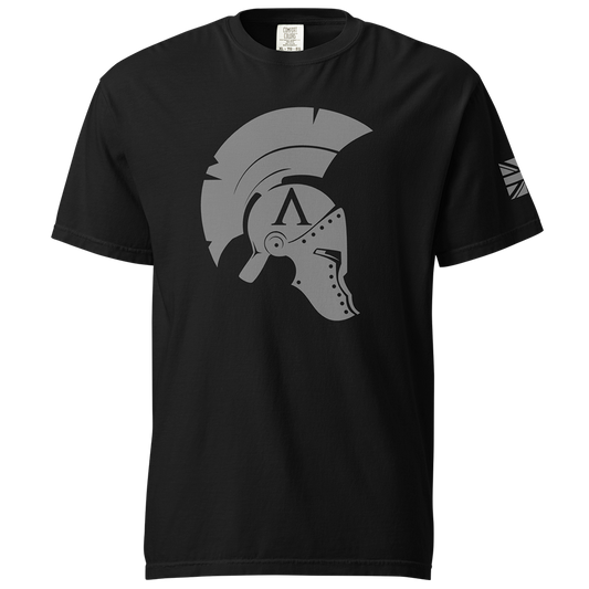 Front View of Black short sleeve classic cotton unisex fit T-Shirt by Achilles Tactical Clothing Brand with screen printed Icon design on front