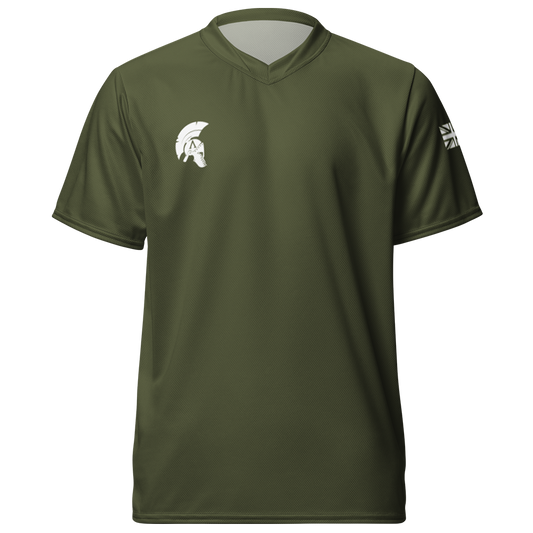 Front view of Olive short sleeve unisex fit Performance Jersey by Achilles Tactical Clothing Brand