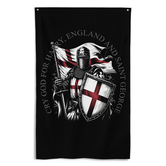 Front view of all over print vertical banner flag from Achilles Tactical Clothing Brand with For Saint George design