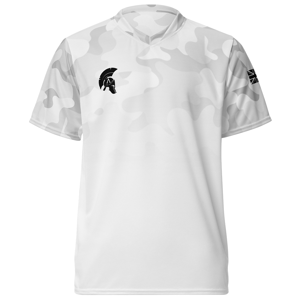 Front view of arctic camo-fade short sleeve unisex fit Performance Jersey by Achilles Tactical Clothing Brand