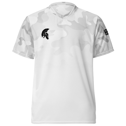 Front view of arctic camo-fade short sleeve unisex fit Performance Jersey by Achilles Tactical Clothing Brand