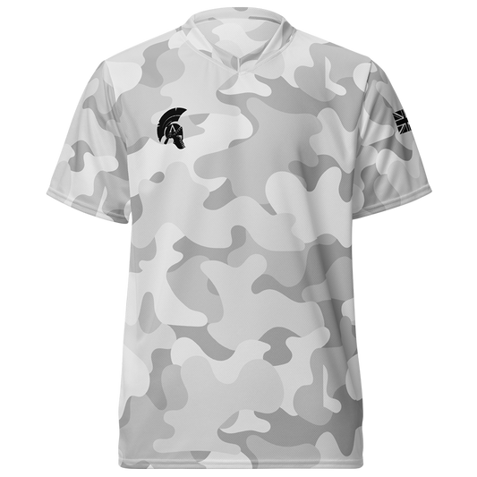 Front view of arctic camo short sleeve unisex fit Performance Jersey by Achilles Tactical Clothing Brand