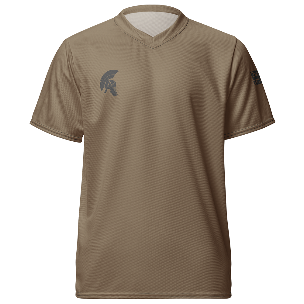 Front view of desert storm short sleeve unisex fit Performance Jersey by Achilles Tactical Clothing Brand