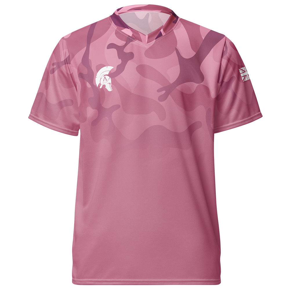 Front view of pink mist camo-fade short sleeve unisex fit Performance Jersey by Achilles Tactical Clothing Brand