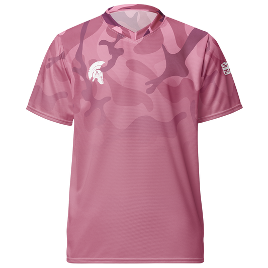 Front view of pink mist camo-fade short sleeve unisex fit Performance Jersey by Achilles Tactical Clothing Brand