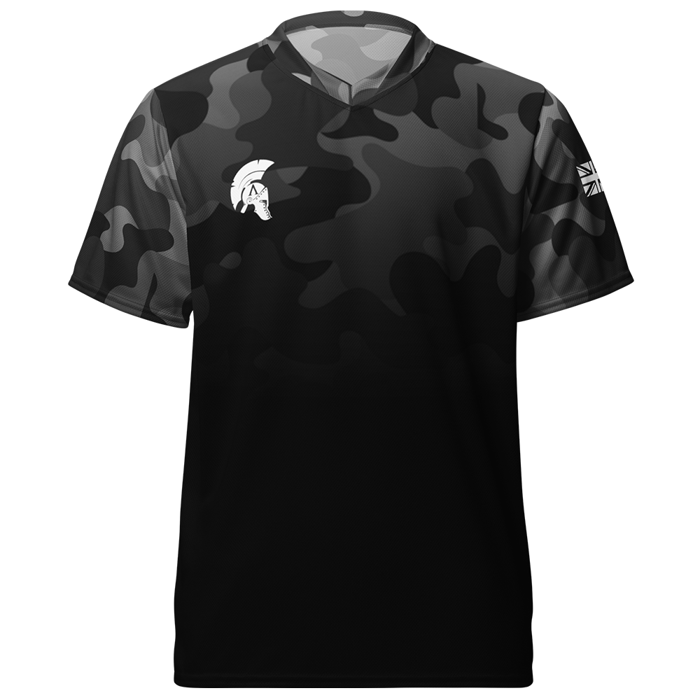 Front view of shadow camo-fade short sleeve unisex fit Performance Jersey by Achilles Tactical Clothing Brand