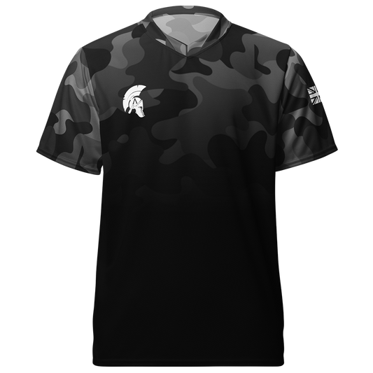 Front view of shadow camo-fade short sleeve unisex fit Performance Jersey by Achilles Tactical Clothing Brand