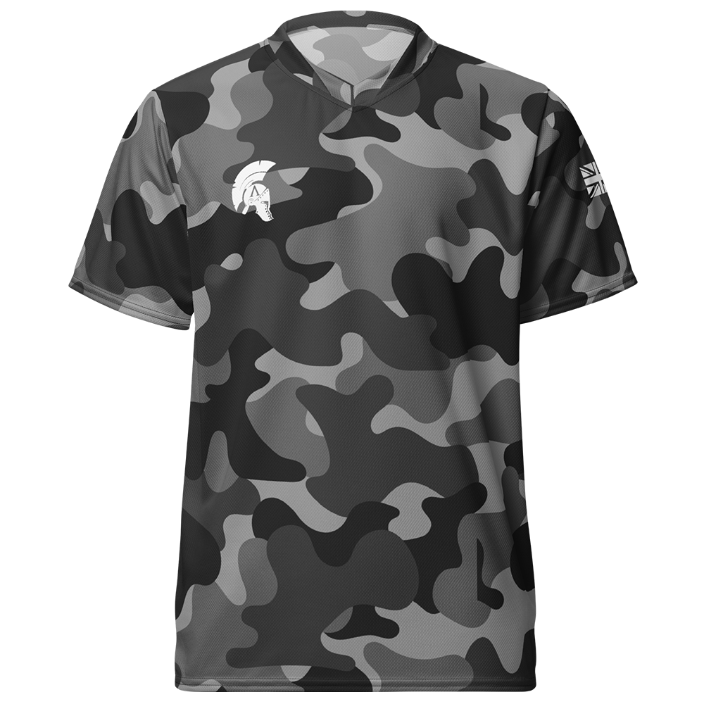 Front view of shadow camo short sleeve unisex fit Performance Jersey by Achilles Tactical Clothing Brand