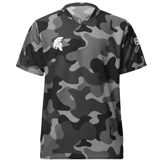 Front view of shadow camo short sleeve unisex fit Performance Jersey by Achilles Tactical Clothing Brand