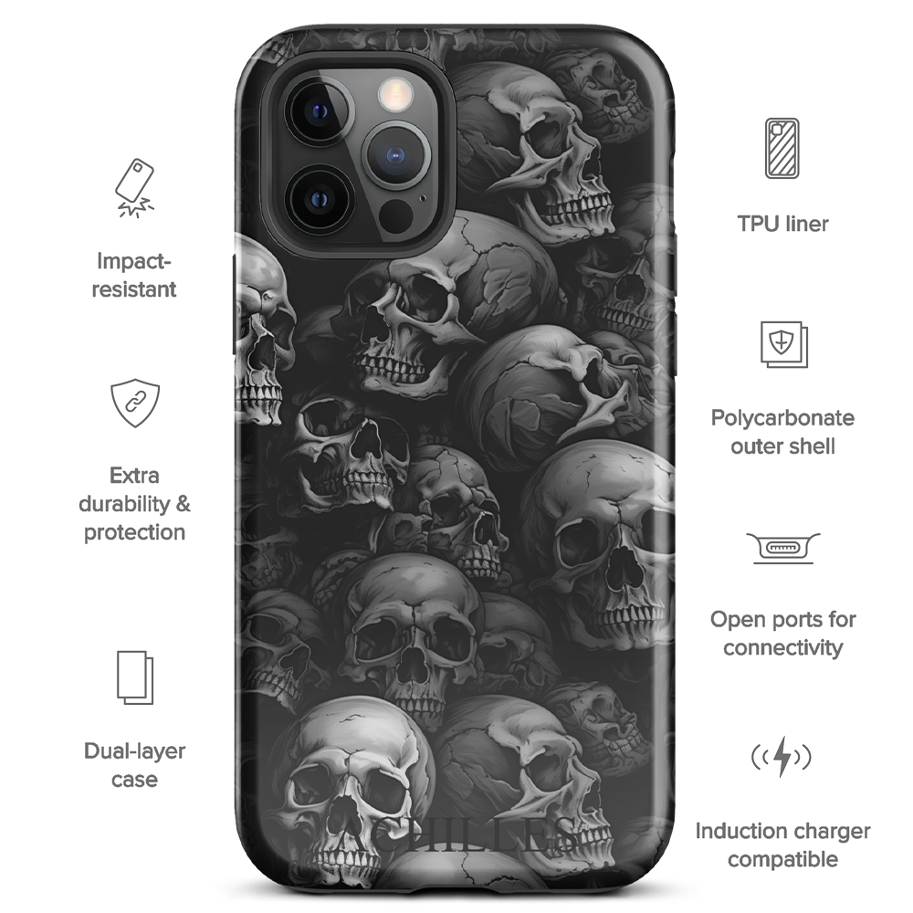 Grey Skulls base Achilles Tactical Clothing Brand tough case for iPhone details