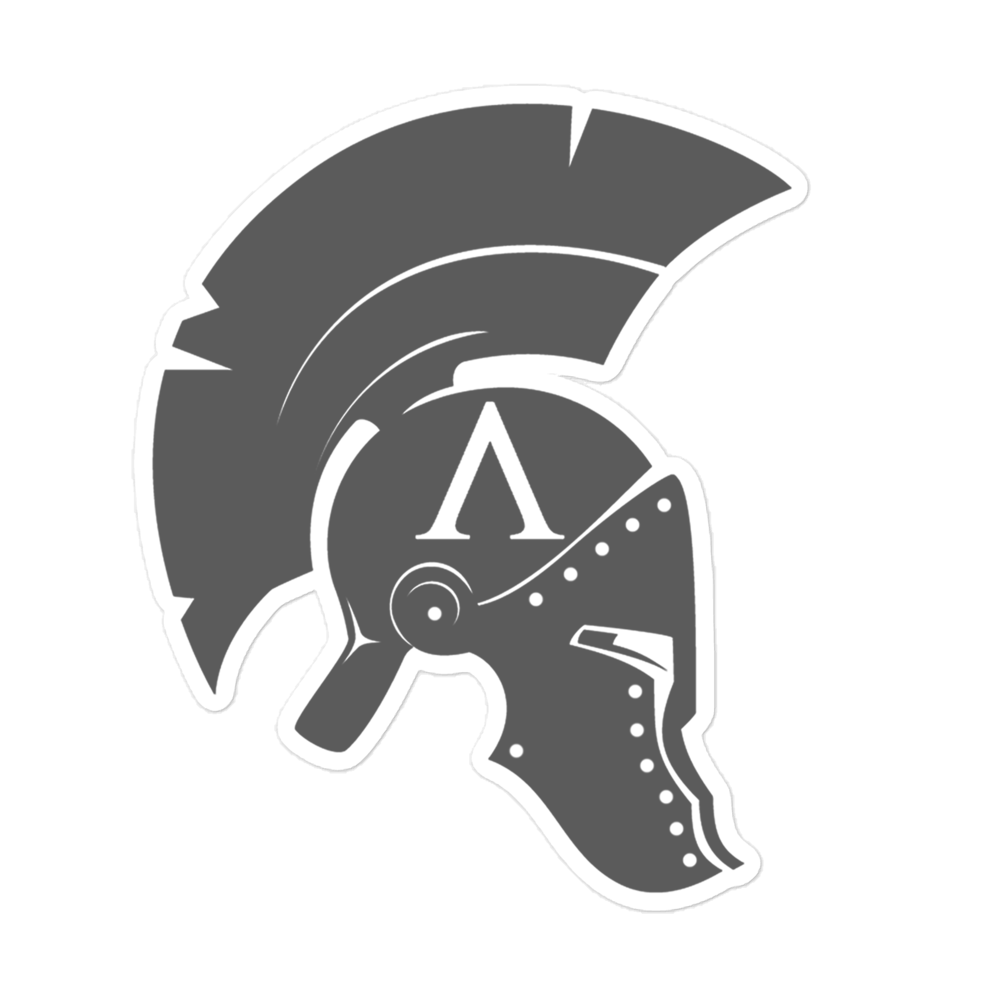 Large Kiss Cut Vinyl Sticker with Achilles Icon Helmet in Wolf Grey