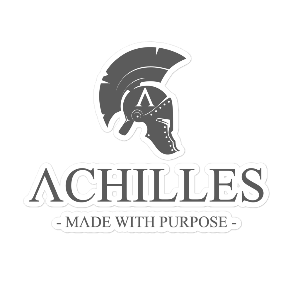 Large Kiss Cut Vinyl Sticker with Achilles Signature Full Logo in Wolf Grey