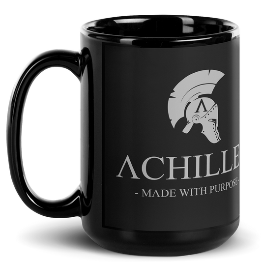 Left of 15oz black glossy ceramic mug with wolf grey signature logo