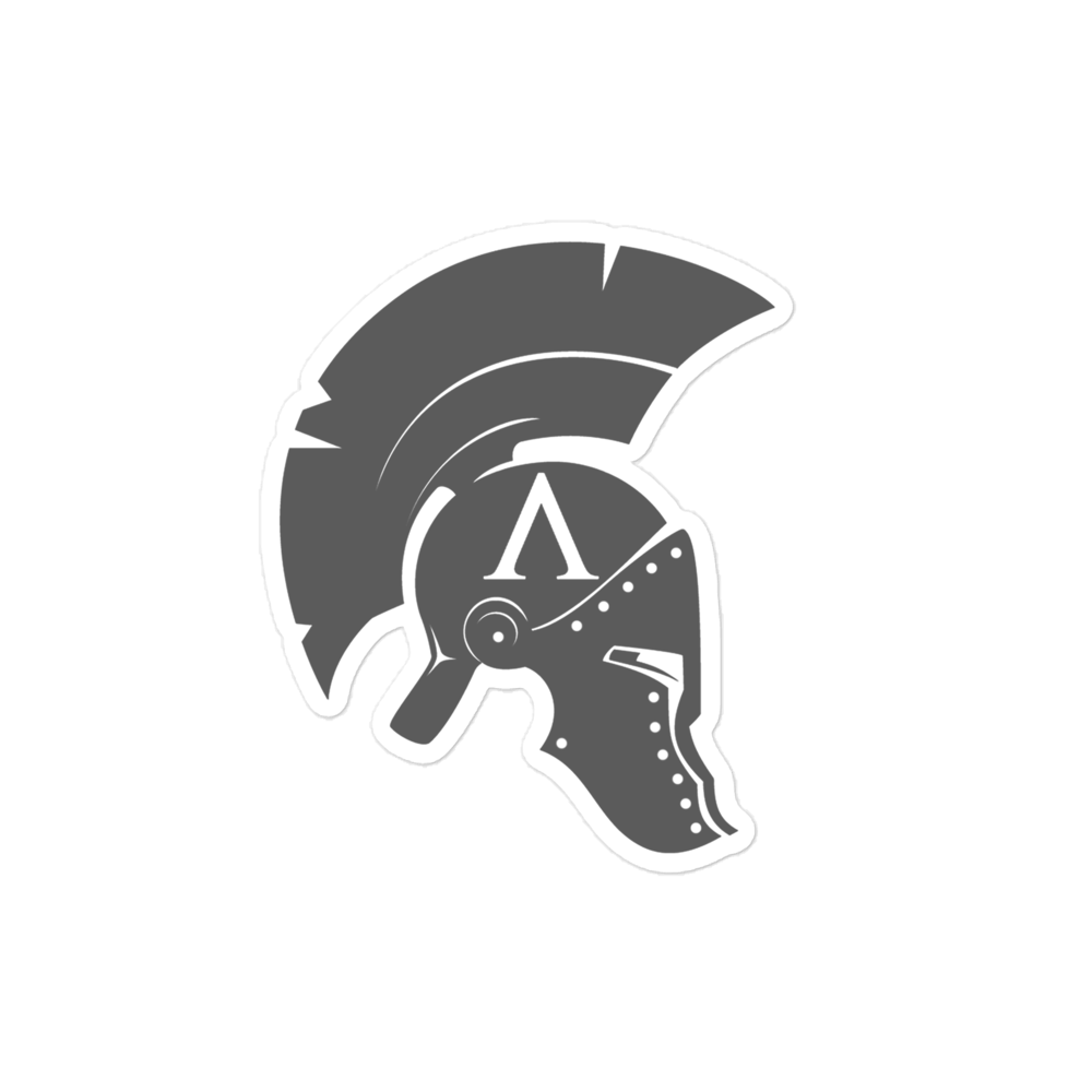 Medium Kiss Cut Vinyl Sticker with Achilles Icon Helmet in Wolf Grey