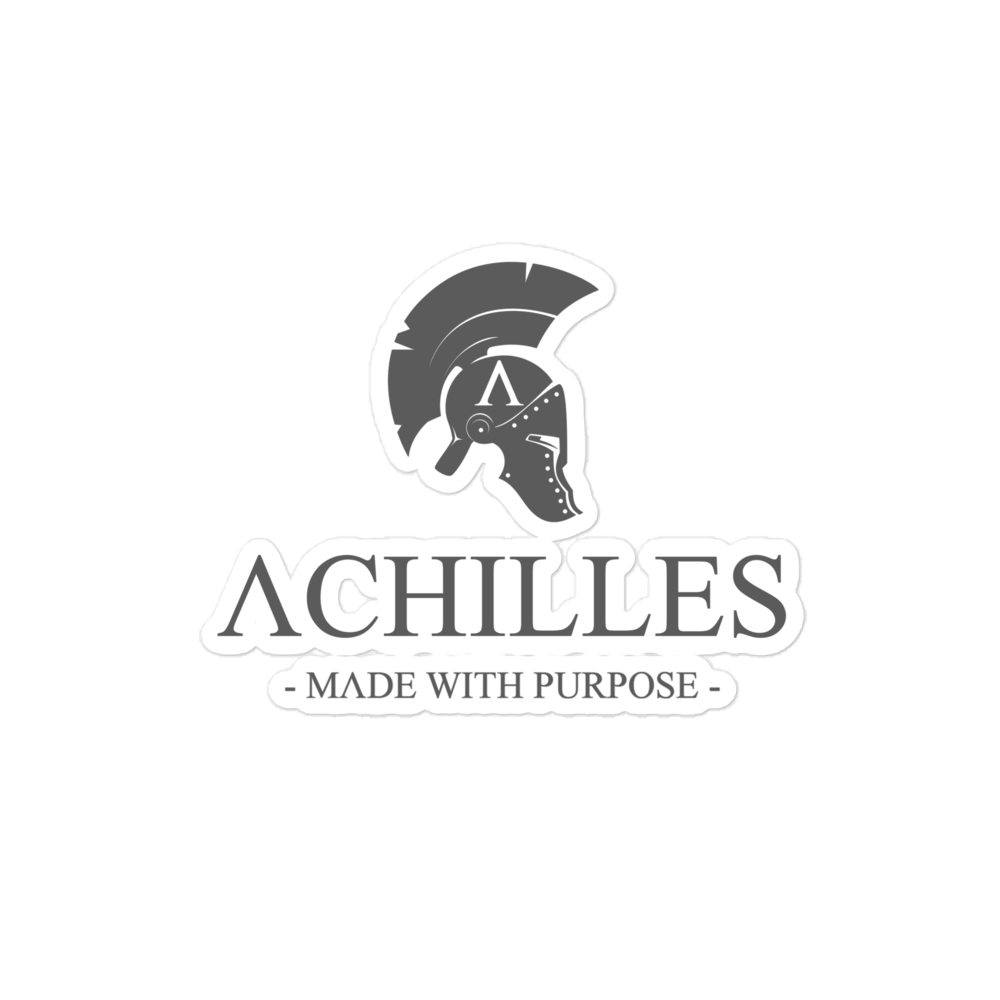 Medium Kiss Cut Vinyl Sticker with Achilles Signature Full Logo in Wolf Grey