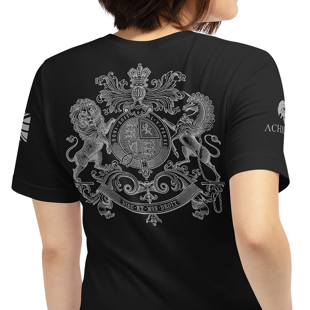 REALM back view of woman wearing black short sleeve unisex fit Athletic Tee by Achilles Tactical Clothing Brand 