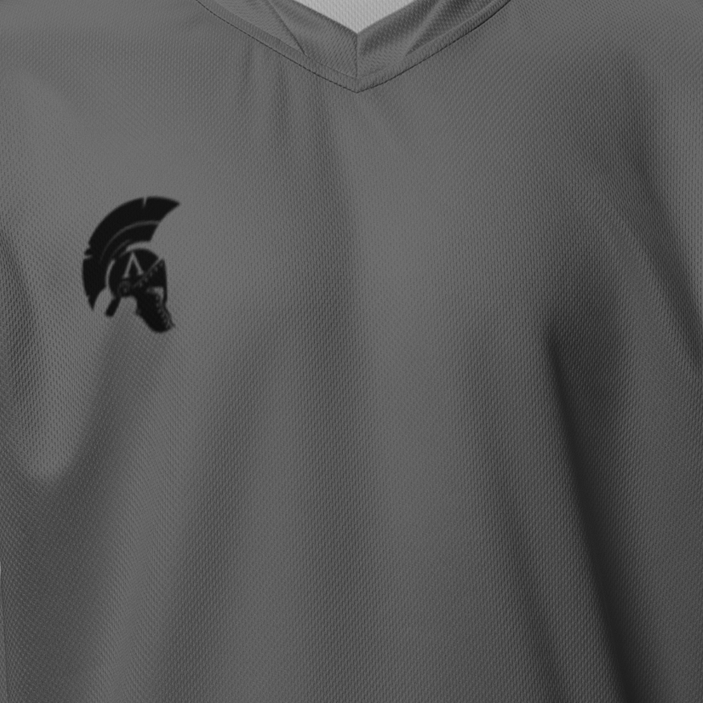 Close up of front view of Graphite short sleeve unisex fit Performance Jersey by Achilles Tactical Clothing Brand