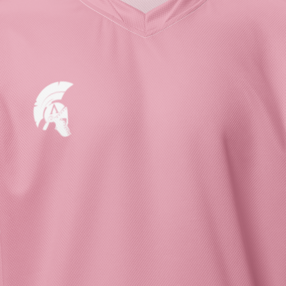 Close up front view of Pink Mist short sleeve unisex fit Performance Jersey by Achilles Tactical Clothing Brand