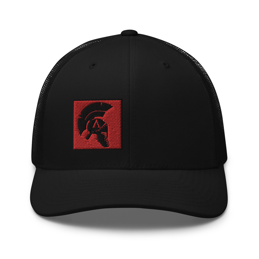 Front view mesh snap back embroidered achilles black cap