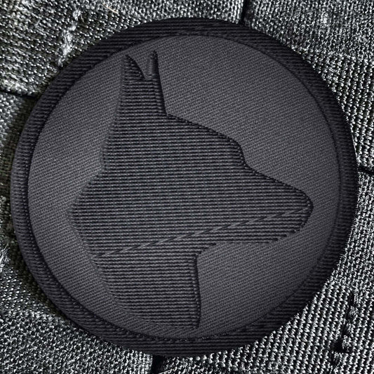 GP Dog handler Black dogs head Blackout design embroidered 3 inch round patch
