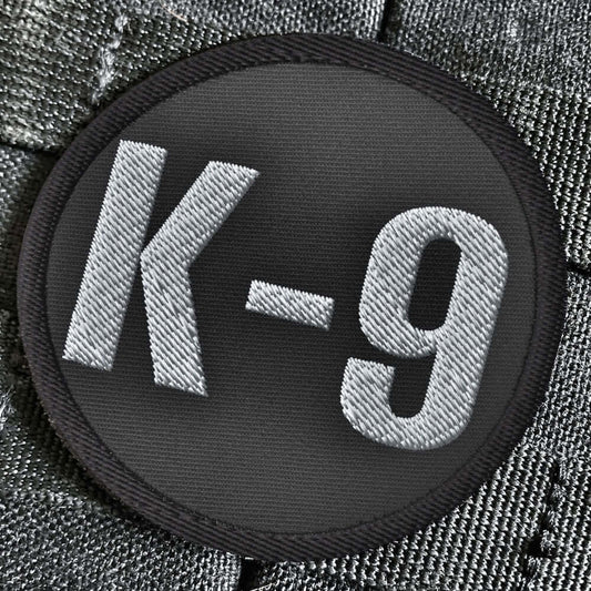 K-9 Black Embroidered 3 inch round patch by achilles tactical clothing brand