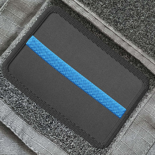 Thin Blue Line rectangle embroidered patch by Achilles tactical clothing brand