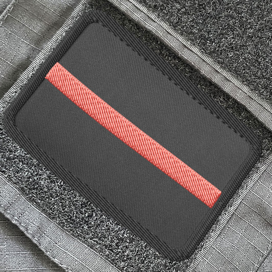 Thin Red Line rectangle embroidered patch by Achilles tactical clothing brand